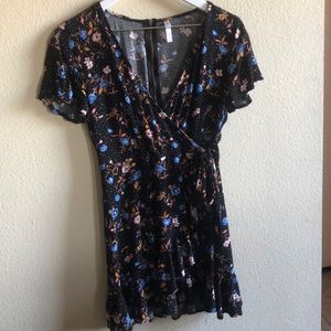 Black Floral Polka Dot Dress Small